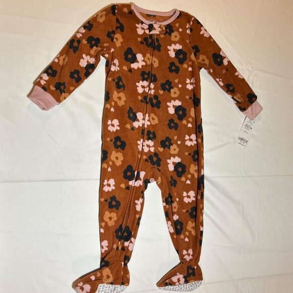 Carter's Girls 24 Months Brown Floral Print Fleece Zip-up Sleep & Play NWT - Picture 1 of 7